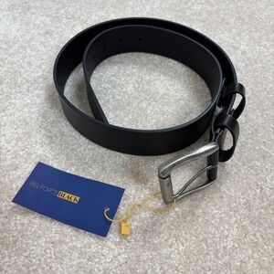 BELFORTE BLACK Mens Black Leather Belt Metal Buckle New Size 34